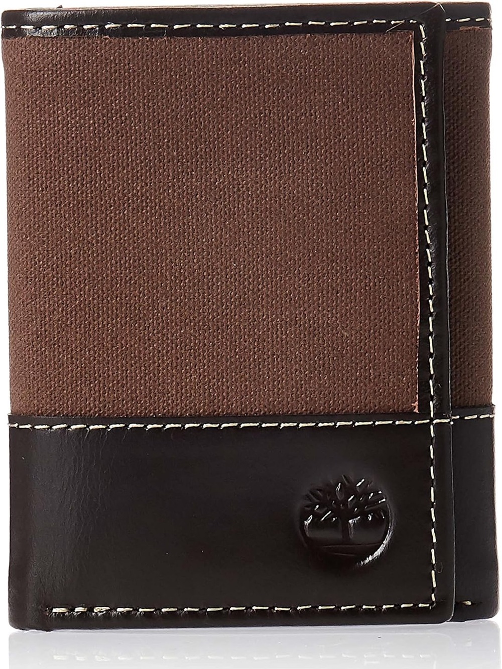 Timberland Men's Baseline Canvas and Genuine Leather Trifold Wallet in brown